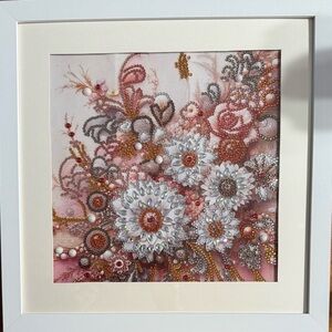 Floral Embellished Art Piece in White Frame